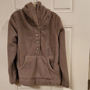 Cozy Women's Grey Button-Up Hoodie Fleece by Natural Reflections